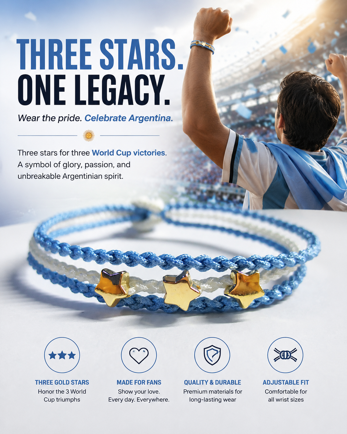 Handmade Argentina Flag Bracelet | Football Fan Woven Wristband