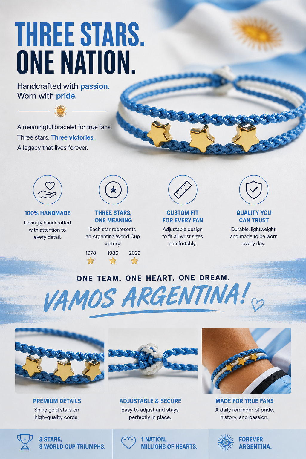 Handmade Argentina Flag Bracelet | Football Fan Woven Wristband